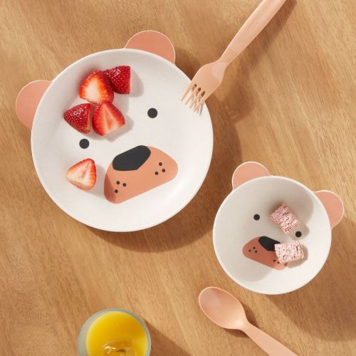 Kids' 2pc Bamboo and Melamine Bear Dinnerware Set Light Brown - Pillowfort™