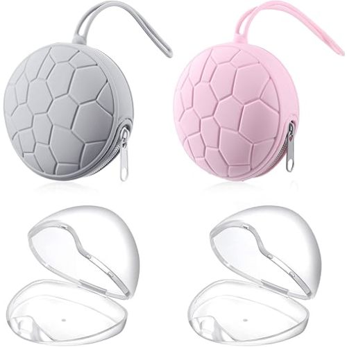 Nuanchu 4 Pieces Pacifier Holder Case Set 2 Silicone Portable Pacifier Case Cover Pouch for Diaper Bag with 2 Transparent BPA Free Pacifier Storage Container Box(Gray, Light Pink)