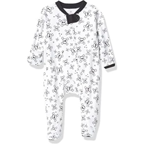 HonestBaby Sleep and Play Footed Pajamas One-Piece Sleeper Jumpsuit Zip-front PJs Organic Cotton for Baby Boys, Unisex, Tossed Skulls, Newborn