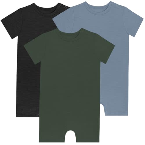 GUISBY Baby Short Sleeve Bodysuit Snap Crotch Closure Cotton Pajamas for Baby 3-Packs