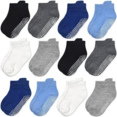 GRPSKCOS Non Slip Toddler Baby Socks - 12 Pairs Anti Skid Ankle Socks for Kids Boys 1-7 Years