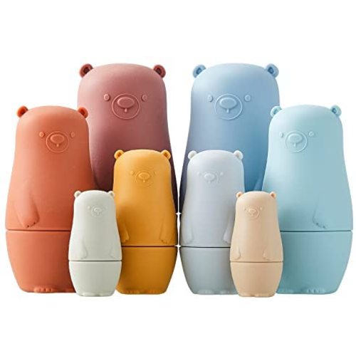 8 Pieces Russian Nesting Dolls Silicone Matryoshka Doll Educational Stacking Nesting Dolls for Toddlers Vivid Silicone Nesting Dolls Food Grade Baby Teether for Kids (Bear)