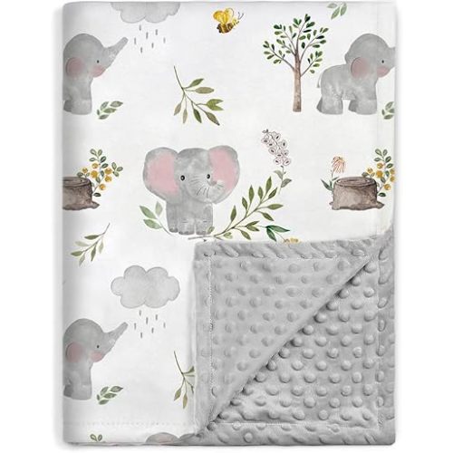 BORITAR Baby Blanket for Boys Girls Super Soft Double Layer Minky with Dotted Backing, Lovely Grey Elephant Animal Design Blanket for Toddler Newborn 30 x 40 Inch(75x100cm)