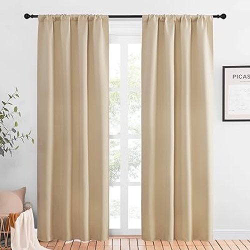 NICETOWN Kitchen Room Darkening Curtains - Panel Home Fashion Thermal Insulated Solid Rod Pocket Curtains for Window(Biscotti Beige, 1 Pair, 42 inches Wide by 84 inches Long)