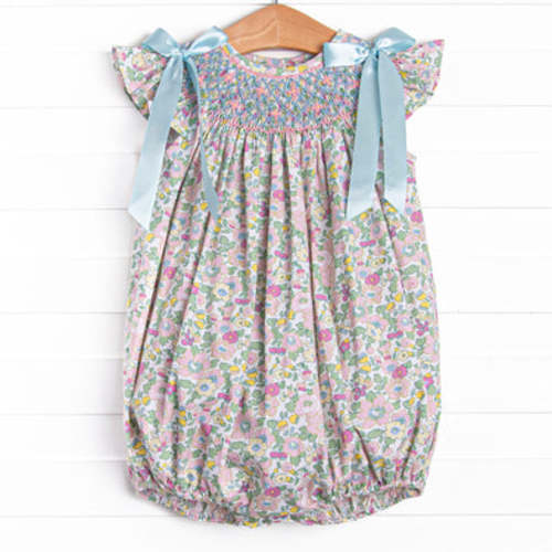 Blooming Bows Smocked Bubble, Blue – Stitchy Fish