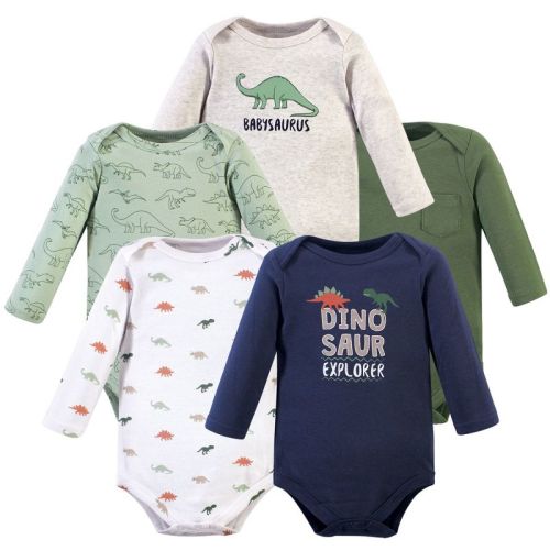 Hudson Baby Infant Boy Cotton Long-sleeve Bodysuits 5pk, Dinosaur Explorer, 6-9 Months