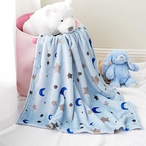 Bunnikins & Clover Lightweight Plush Flannel Baby Blanket Super Soft for Boys and Girls, Kids Floral Fleece Nursing Blanket, Portable Bed Throws for Baby Crib and Toddler Bed, 30"x36"