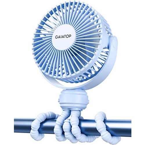 Gaiatop Mini Portable Stroller Fan, Battery Operated Small Clip on, Detachable 3 Speed Rechargeable, 360° Rotate Flexible Tripod Better Cooling for Car Seat Crib Treadmill Travel Blue