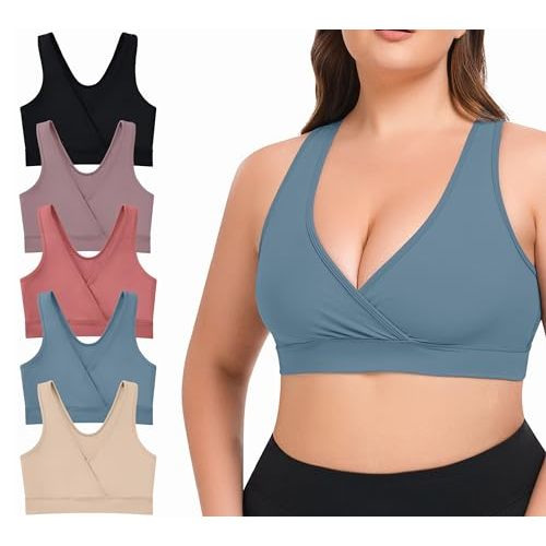 VIMMYTHS Women Maternity Pregnancy Nursing Bras for Breastfeeding - 5Pack(S-4XL) - Racerback Comfrotable Bralette