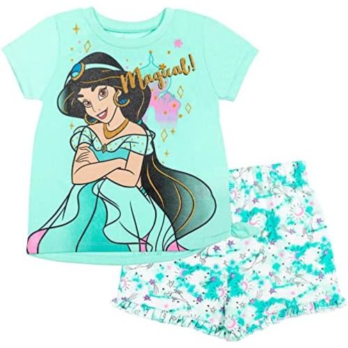 Disney Frozen Moana Princess Tiana Floral Peplum T-Shirt and French Terry Shorts Outfit Set Toddler to Big Kid