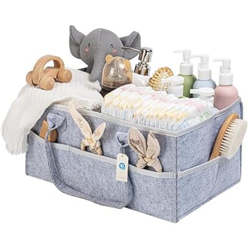 Felt Baby Diaper Caddy Organizer - Portable Baby Caddy Organizer with Handle, Nursery Storage Bin & Car Caddy for Girls, Boys - Baby Gift Basket Can Hold Diapers, Wipes & Essential Baby Supplies