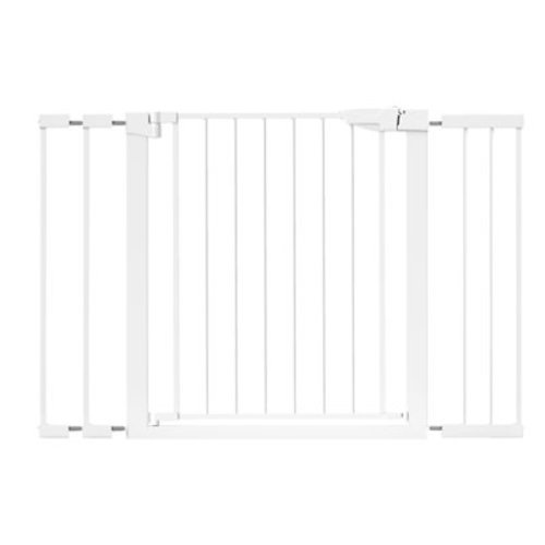 Retractable Baby Gate for Stairs: 29.7-46" Indoor Toddler Safety Gate with Double Lock, Auto-Close Pet Gates for Doorways, Child Dog Gate Easy Walk, Pressure Mounted, White