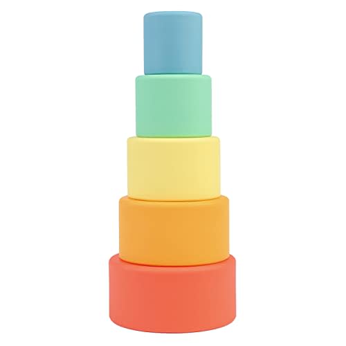 BLUE GINKGO Silicone Stacking Cups – Nesting & Sensory Stacking Toy for Toddlers | Open-Ended Montessori Toy with 5 Cups (Matte Colors)
