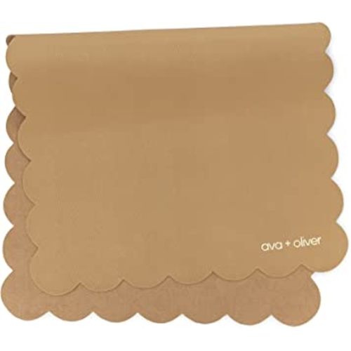 Vegan Leather Baby Changing Mat - Multipurpose Portable Wipeable Diaper Pad - Foldable for Travel (16 x 30 in) (Tan Scallop)