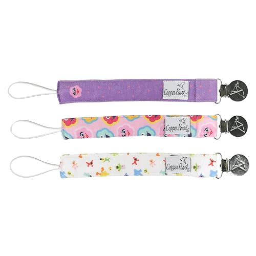 Copper Pearl Pacifier Clip 3-Pack: Premium Knit Binky Clips for Baby Girls and Boys - Stylish Stainless Steel Pacifier Holder Clip - Baby Pacifier Clips for No More Floor Drops - Abby and Pals
