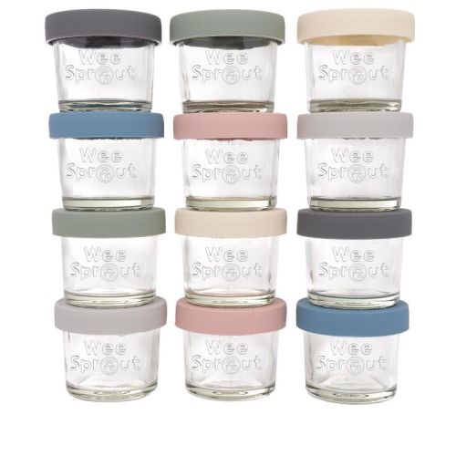 Weesprout Glass Baby Food Storage Jars W/ Silicone Lids (4 Oz, 12 Pack Set)