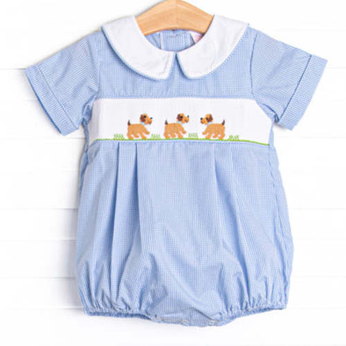Playdate Puppies Boy Smocked Bubble, Blue – Stitchy Fish