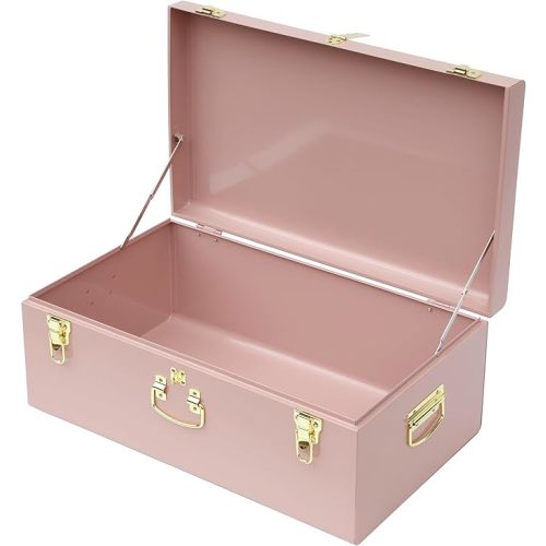 Vixdonos Large Metal Trunk Decorative Storage Box College Dorm Chest with Handle