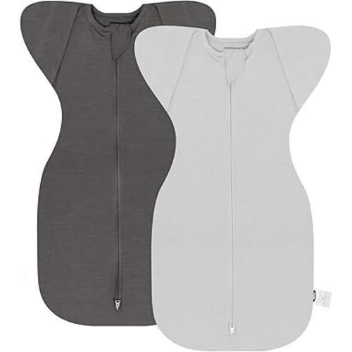MEXXI Swaddle Baby Sleep Sack With Arms Up, 2 Pack Baby Transitional Swaddle with Double Zipper,0.5 TOG, 8-13 lbs, S