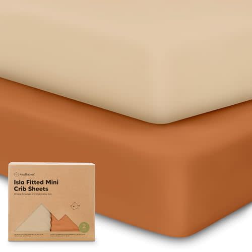 Pack and Play Sheets Fitted - 2-Pack Mini Crib Sheets for Pack N Play Mattress, Soft & Cozy, Neutral Toddler Playard Bedding, Snug Fitted Mini Baby Crib Mattress Cover Set for Boys, Girls (Rust)
