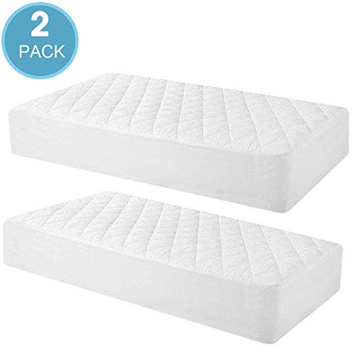 2 Pack Quilted Fitted Waterproof Crib Mattress Protector, Soft Breathable Organic Bamboo Baby Waterproof Mattress Pad, Natural Vinyl Free Mattress Cover for Stains Proof