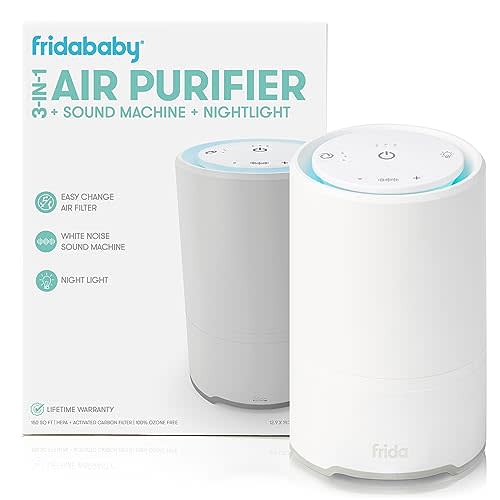 Frida Baby 3-in-1 Baby Air Purifier for Allergy Relief, Sound Machine for Sleeping + Nightlight, HEPA Filter Purifier for Bedroom with 3 Fan Speeds, Easy-Change Filter, Auto-Off Timer