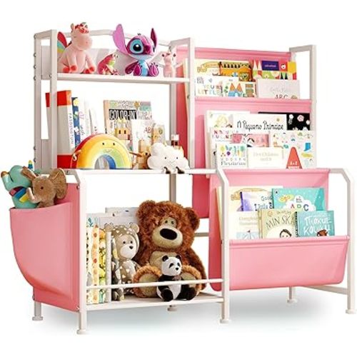Kids Bookshelf and Toy Organizer, 3 Tier Girls Pink Bookshelf for Kids, Nursery Book Shelves, Toddler Book Shelf, Kids Book Shelf for Kid Room, White/Pink