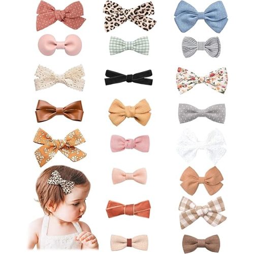 Jesries 21 Pack Baby Girls Hair Clips Bows Fully Lined Non Slip Barrettes for Fine Handmade Hair Accessories for Newborn Infant Toddler Kids