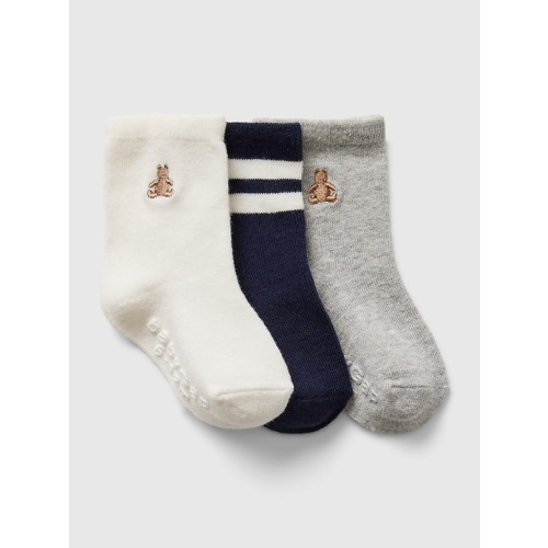 Baby First Favorites Crew Socks (3-Pack) in navy uniform, size: 3-6 M