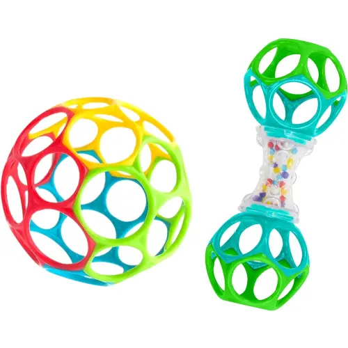Bright Starts Easy-Grasp Oball Bundle Gift Set - Grasp The Day, Ball and Rattle Toys 2-Pack, BPA Free, Unisex, Newborn+