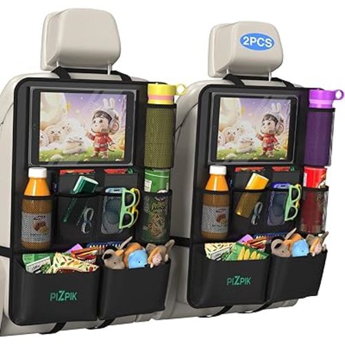 Back Seat Car Organizer,Kick Mats Back Seat Protector with 12 Storage Pockets with 11'' Touch Screen Tablet Holder,Car Organizers and Storage for kids,Travel Accessories,2 Pack