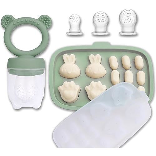 JEXFUN Juego de bandeja para chupón y congelador para alimentos para bebés, moldes para paletas de leche materna para dentición, recipientes de almacenamiento de alimentos para bebés, cubos de hielo