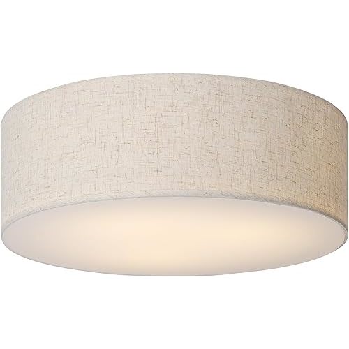CALOKES 18-Inch Large Flush Mount Ceiling Light Fixture with Fabric Shade, Modern Drum Closed to Ceiling Lighting for Living Dining Room, Bedroom, Kitchen, Foyer - Farmhouse 3-Light Lamp & Chandelier