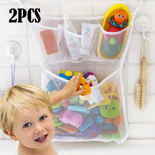 2PCS Kids Bath Tub Toy Holder, Bath Toy Net 13 x 18, Baby Toddler Shower Bathtub Toy Storage Organizer, Mesh Bag for Bath Toys with Suction Cups