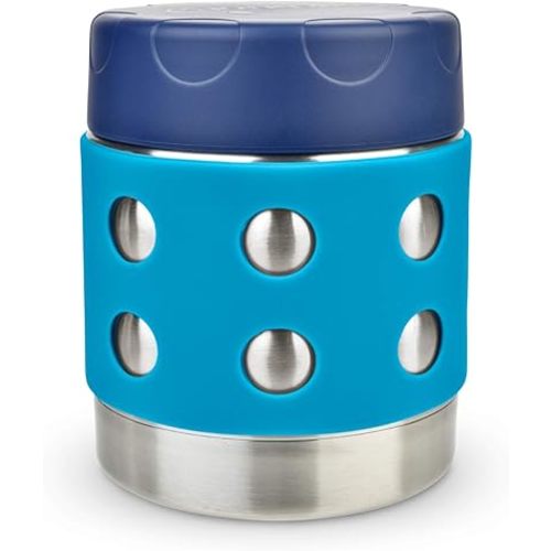 LunchBots Thermal 8 oz Triple Insulated Thermo - Hot 6 Hours or Cold 12 Hours - Leak Proof Thermo Soup Jar - All Stainless Interior - Navy Lid - Aqua Dots