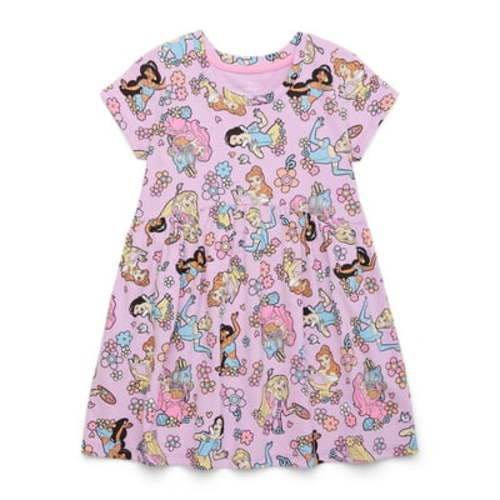 Disney Princess Toddler Girl Allover Print Dress with Short Sleeves, Sizes 12M-5T