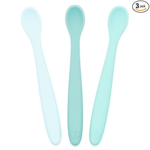 WeeSprout Silicone Baby Spoons - First Stage Infant Feeding Utensils With Soft-Tip, Bendable Kitchenware for Parent & Self-Feeding, Ultra-Durable, Dishwasher Safe, Travel Case, Set of 3