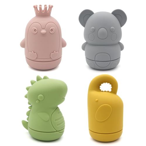 Ginbear Silicone Baby Bath Toys, Non-Toxic Mold Free Infant Squirty Bathtub Toys for Toddlers 6 Months+, Pack of 4 (Dino)
