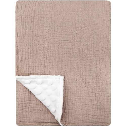Baby Muslin Blankets, Cotton Crib Blankets for Toddlers, Soft Newborn Blankets for Unisex Girls and Boys, Super Soft Nursery with Dotted Fleece Backing