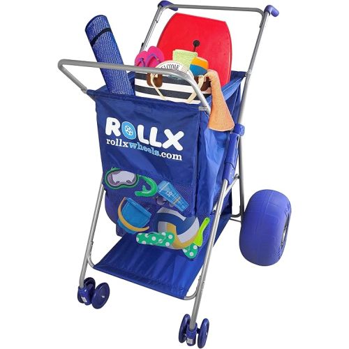 RollX Big Balloon Wheel Beach Cart for Sand, Foldable Storage Wagon with Big 13 Inch Beach Tires (Pump Included) (Blue)
