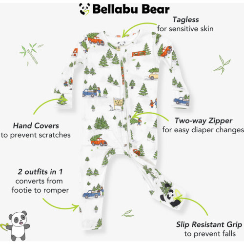 Christmas Tree Farm Bamboo Convertible Footie, White - Bellabu Bear | Maisonette