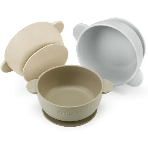 PandaEar 3 Pack Baby Bowls with Suction| Stay Put Silicone Food Bowl for Babies Kids Toddlers Infants| Food Grade Soft Safe BPA-Free Silicone (Brown Grey Tan)