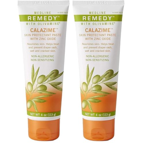 Medline Remedy Olivamine Calazime Skin Protectant Paste Cream, Used with Dry Chapped from Diaper Rash, Incontinence, Dermatitis, Psoriasis, Burns, Bites, White, 4 Oz, (Pack of 2)