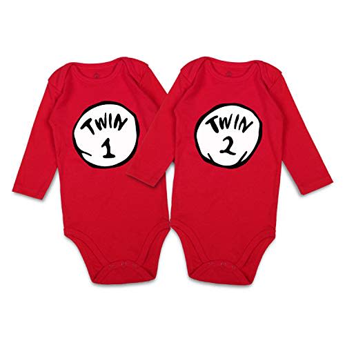 DEFAHN Funny Twins Baby Bodysuits Boys Girls Rompers 2 Pack Twin Matching Clothes Outfits for Newborn Infant