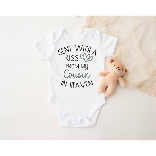 Sent With A Kiss From My Cousin In Heaven Baby Bodysuit, Custom Baby, Baby Shower Gift, Guardian Angel, Infant Toddler Shirt