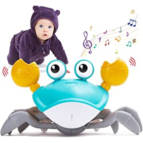 Crawling Crab Baby Toys with Music and LED Light for Kids Toddles - Interactive Infrared Induction RC Toys with Automatically Avoid Obstacles - USB Rechargeable Electronics Toys for Boy and Girl Gift