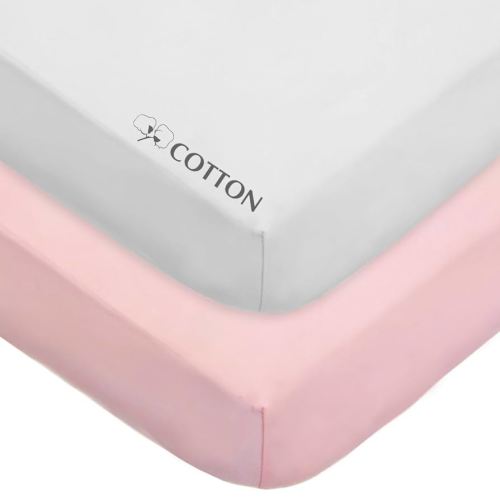 American Baby Company 2 Pack 100% Natural Cotton Fitted Crib Sheets 52" x 28" - Soft, Breathable, Hypoallergenic & Gentle Toddler Bed Sheets, Pink and White, Neutral for Boys & Girls