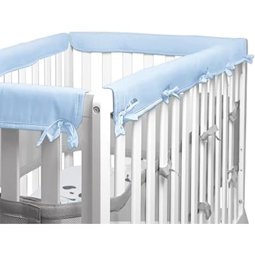 4-Pcs Blue/White Crib Rail Guard Cover for Teething, Protect Baby Teeth and Rails, Rail Edge Protector Strip, Soft Anti-Collision Cover in Cotton Fabrics, Cover 52" x 28" 4-Sides Full-Size Crib