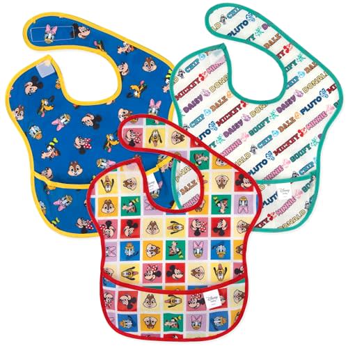 Bumkins Disney Bibs for Girl or Boy, SuperBib Baby and Toddler for 6-24 Months, Essential Must Have for Eating, Feeding, Baby Led Weaning, Mess Saving Waterproof Soft Fabric, 3-pk Mickey and Friends