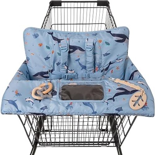 Shopping Cart Cover for Baby 2 in 1 High Chair Covers for Restaurant Comfortable Grocery Cart Seat Covers for Infant, Toddler Universal Suitable for Most Shopping Carts Machine Washable, SE Blue